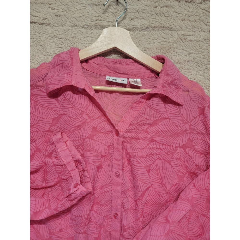 Carroll Reed Classics Pink Leaf Burnout Button Down Shirt Plus 20W